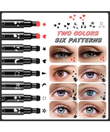 10 Pack Liquid Eyeliner Stamp Set | Waterproof Smudgeproof Long Lasting Pen | 8 Eyeliner Stamps, 2 Eyebrow Pencils | Variety of Designs - Buy Online on SooperMarket.com