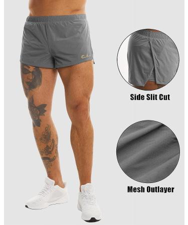 Ouber Men's 2 Running Shorts with Liner - Grey Large | Workout & Gym Shorts - Buy Online on SooperMarket.com