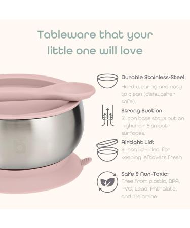 Beau Baby Stainless Steel Suction Bowl with Silicone Spoon - Pink | Baby Led Weaning Bowl for Toddlers & Kids - Buy Online on SooperMarket.com
