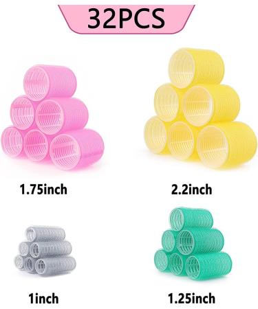 Mabufun Jumbo Hair Rollers Set Hair Rollers Self Grip Curlers For Long Hair No Heat Curlers Heatless Hair Rollers With Clips & Comb 24 Packs (Yellow Pale Red.Green Grey 24Pcs) - Buy Online on SooperMarket.com