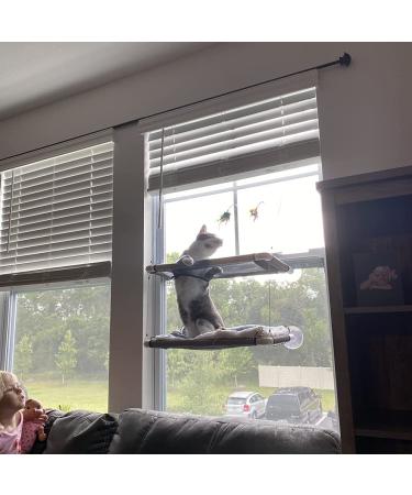 Cat Window Perch Deluxe Double Layer with Free Fleece Blanket & Toys | Large Cat Hammock for 55 lbs Cats | Space-Saving Sunbathing Bed - Buy Online on SooperMarket.com
