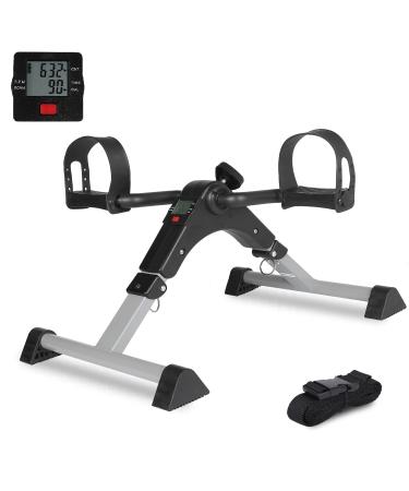 MEETWARM Pedal Exerciser Under Desk Exercise Peddler Arm Leg Folding Mini Stationary Peddler Bike with LCD Display Portable Bicycle Exerciser Machine for Seniors Grey