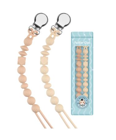 Kowlone Dummy Clips Boys Girls Silicone Soother Pacifier Chain Flexible Binky Holder Set with Texture for Teething Baby Unisex Newborn Dummies 1-Piece Design(Beige Oatmeal) A: Pastel Blue Glacier Grey