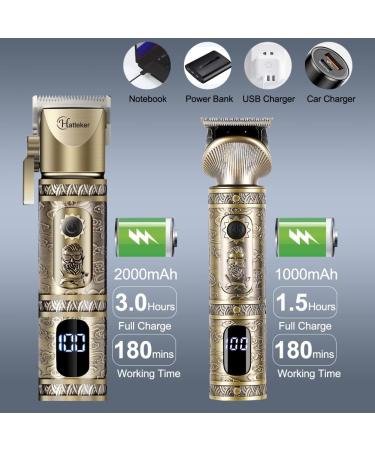 Hatteker Professional Hair Clipper & T-Blade Trimmer Set for Men - Cordless Rechargeable Grooming Kit with LED Display (Gold) | Best International Shipping - Buy Online on SooperMarket.com