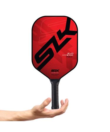 SLK Evo Hybrid & Soft Pickleball Paddles | Evo Hybrid Fiberglass Pickleball Paddle Features a C6 Face & Polymer Rev-Core Power | Evo Soft Features a G8 Carbon Fiber Face & Polymer Rev-Soft Core | Red/Black Hybrid (Fiberglass Face)