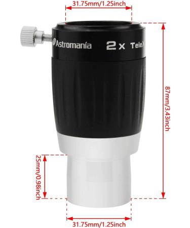 Astromania 1.25 3-Elements 2X TeleXtender Premium Barlow Lens - Apochromatic Barlow Lens for Excellent Image Quality - Buy Online on SooperMarket.com