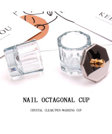 Nail Art Bowl Set - Crystal Glass with Stainless Steel Lid | 2pcs Nail Art Liquid Container & Tools for Perfect Nails - Buy Online on SooperMarket.com