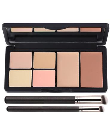 Concealer Contour Palette 6 In 1 Color Correcting Concealer Contour Makeup Palette Contouring Foundation Highlighting Makeup Kit for Dark Circles Blemish With 2 Packs Brush (2#)