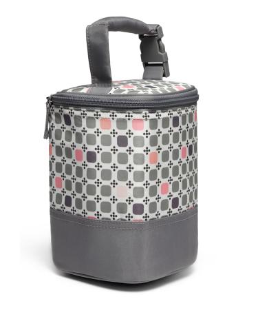 LCY Baby Bottle Cooler Bag Insulated Breastmilk Cooler Bag with Hanging Strap Fits 4 Baby Bottles-Grey & Pink Dots