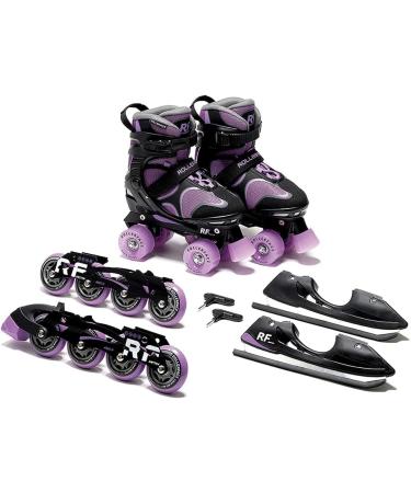 Rollerface Switch 3-in-1  Sport  Outdoor and Recreation Inline Skate  Roller Skate  and Ice Skate. (Adjustable up to 3 Sizes) Purple Large: US Women's 8 - 10 - Buy Online on SooperMarket.com