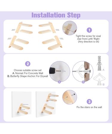 BEBOBLY Reversible Cat Climbing Shelf | Wall Mounted Cat Stairs Ladder | 4 Step | Eco-Friendly Sisal Rope | Perch Platform | Scratching Post | Activity Tree - Buy Online on SooperMarket.com