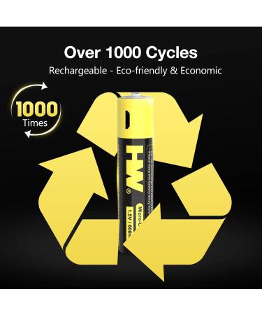 HW Rechargeable Li-ion AAA Battery - Fast Charge 1.5V 1000 Cycles USB Cable Included 4 Pack - Buy Online on SooperMarket.com