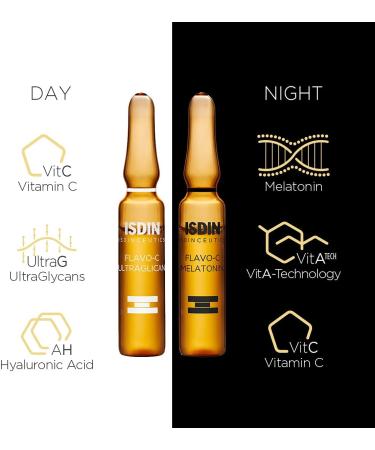ISDIN Isdinceutics Day and Night Pack | Flavo-C Ultraglican (10 ampoules) and Flavo-C Melatonin (10 ampoules) | Daily Antioxidant Serum and Night Recovery Serum - Buy Online on SooperMarket.com