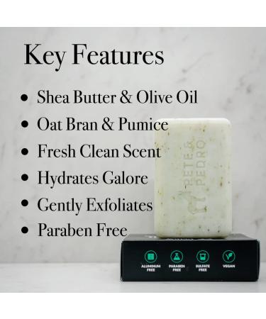 Pete & Pedro Body Bar Soap - Hydrating Exfoliating Cleansing Bar with Eucalyptus Scent | Shea Butter & Olive Oil | 6 oz - Buy Online on SooperMarket.com