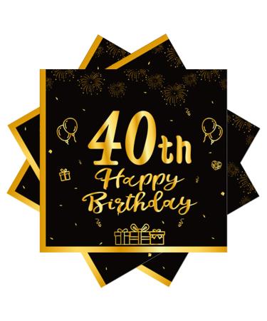 40 pieces black napkin birthday 40 birthday black gold paper party napkins 33 x 33cm paper napkins for man girl birthday party decoration black 40th