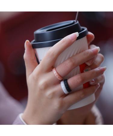Zollen Silicone Wedding Rings for Women 4/7 Packs -Metallic Stackable Silicone Rubber Wedding Bands -Innovative Vine Collection B: Rose Gold Pearl White Black Marble(gray+white) 4(15.3mm) - Buy Online on SooperMarket.com
