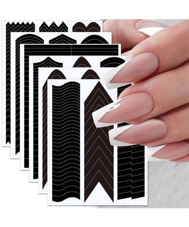 French Tip Nail Guides Nail Stickers French Manicure Strip Self-Adhesive Nail Art Airbrush Stencils Strips with French V-Shaped Moon Design Wavy Line DIY Nail Art Tips 6 Sheets Guides_french