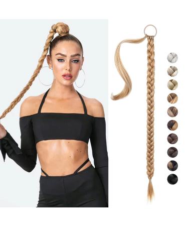 REECHO DIY Braid Ponytail Extension Long Straight Wrap Around Ponytail Hair Extensions Natural Soft Synthetic Hairpieces for Women - Strawberry Blonde 180g 34Inch-180g Strawberry Blonde