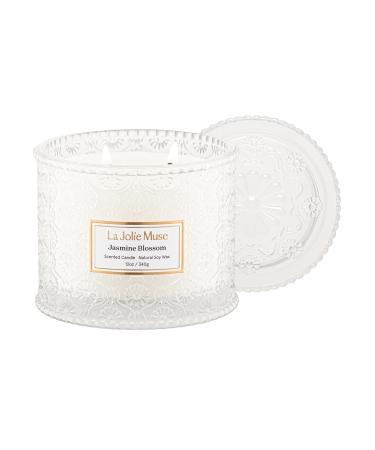 La Jolie Muse Jasmin-candle aroma candles for home large 2-docht soy candle fragrance candle gift clean burning candles approx. 340 g (12Oz) jasmine flowers