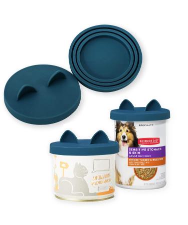 OHMO Pet Can Tin Lids Universal Size BPA Free Silicone Covers for Cat and Dog Food (70g 85g 200g 400g.etc.) Dark Blue 2-Pack 70-420g Dark Blue