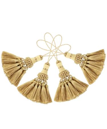 BEL AVENIR Set of 4 Tassel for Craft Elegant Polyester Tassels for Pillow Key Tassel DIY Accessories for Curtain and Home Decor- Golden Golden 4 Pack