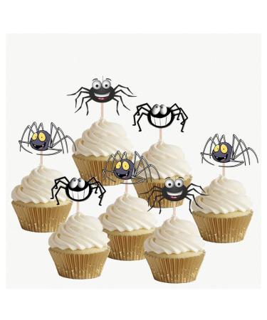 Halloween Happy Spiders Cupcakes Toppers Party Food Decorations Sticks Picks (24 Pack)