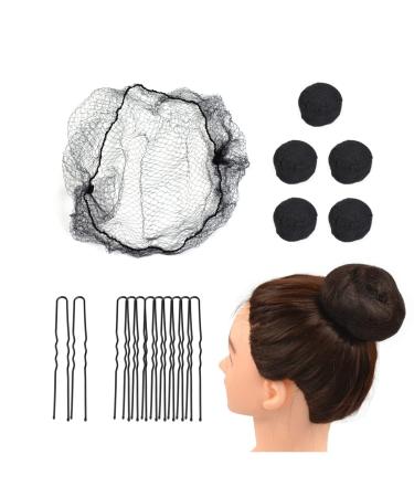 YTBYT 50 Pcs Hair Nets Invisible Elastic Mesh with 40 Pcs U Shaped Hair Pins for Women Hair Buns (Black) Medium Size Black