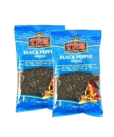 TRS Black Pepper Whole | 100G | Whole Pepper | Gourmet Black Peppercorn | Peppercorns for Grinders |Ground Black Pepper |Indian Origin (Pack of 2)