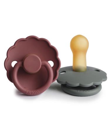 FRIGG Daisy Natural Rubber Baby Pacifier | Made in Denmark | BPA-Free (Woodchuck/French Gray 6-18 Months) 2-Pack