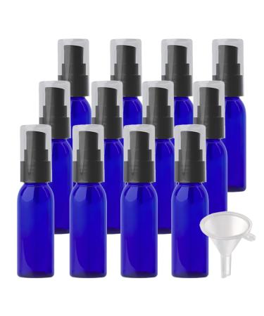 ZEOABSY 12 Pieces 30 ml Blue Lotion Bottles with Black Pump 30ml Empty PET Plastic Lotion Pump Bottle Cosmetic Gel Travel Container for Cosmetic Make up Cleaning + 2 x Funnel Blue 30ml