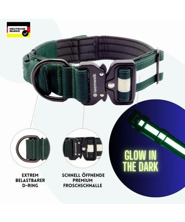 Teamwalk Premium Dog Collar - Magnetic Handle Light Strip Adjustable Soft Upholstery Robust Buckle | Suitable Line Available - Forest Green Size S - Buy Online on SooperMarket.com