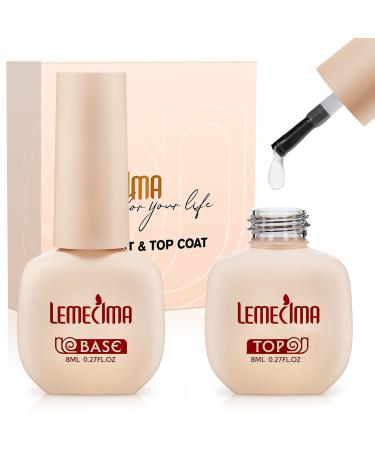 Lemecima Gel Nail Polish Base Coat and Top Coat Set 28+ Days Gloss Shiny Long Lasting Drying under UV/LED Lamp