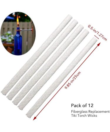 12pcs Fiberglass Tiki Wicks - Long Lifespan Replacement for Bottle Tiki Torches & Oil Lamps | Outdoor Garden Lighting Decor - Buy Online on SooperMarket.com