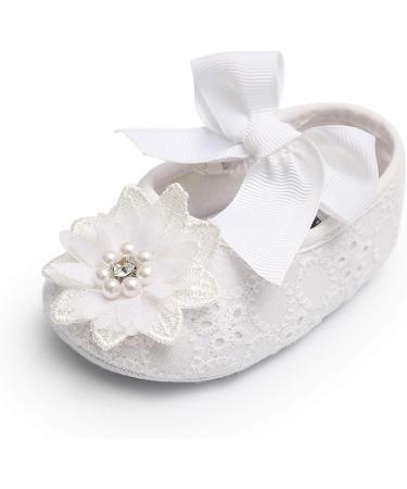 TMEOG 2 x Toddler Flower Shoes with Headband | Non-Slip Soft Baby Girl Shoes for Special Occasions | Size 12-18 Months | Christening, Wedding, Party - White - Buy Online on SooperMarket.com