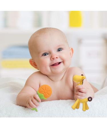 Silicone Baby Teething Toys Set - BPA-Free Banana & Giraffe Teether with Storage Case - Soothes Baby's Gums - Fruit Shape - 4 Pack - Buy Online on SooperMarket.com
