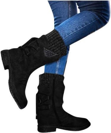 Rytejfes Women's Black Lace-Up High Ankle Winter Boots - Comfortable Short Heels Stylish & Warm - EU Size 39 - Buy Online on SooperMarket.com