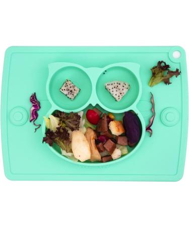 Silicone Divided Toddler Plate Set - Non Slip Suction Baby Dinner Plates with Spoon & Fork | BPA Free & FDA Approved - 5owl-cyan - Buy Online on SooperMarket.com