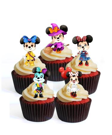 Halloween Horror Mouse Cupcake Toppers Minnie Theme (PRECUT Optional) Edible Cupcake Toppers - Stand Up/Lie Flat Wafer Cake Decorations (UNCUT Pack of 24)