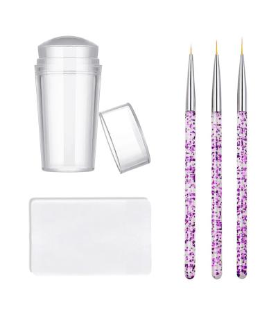 Famidiqgo Nail Stamper Nail Art Brushes - French Tip Nail Stamp Clear Nail Art Jelly With Scraper 3PCs Nail Pen Brushes Soft Silicone Stamper DIY 1 Stamper +1 Scraper +3 Pen