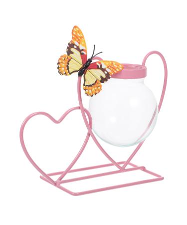 Zerodeko Wrought Iron Hydroponic Flower Pot Plein Air Frames Freesia Greenery Wall Vases for Flowers Green Plant Pot Cactus Plant Terrarium Glass Desktop Office Decorations Pink Pink 20.5X8CM