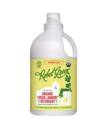 Rebel Green Natural Laundry Detergent, Certified Organic and Hypoallergenic Liquid Laundry Soap for Sensitive Skin - Peppermint & Lemon Scented, 64 Loads Peppermint & Lemon 64 Fl Oz (Pack of 1)