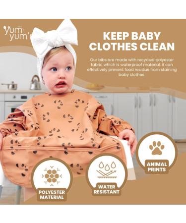 Yum Yum's Waterproof Silicone Baby Bibs with Long Sleeves | Coverall Bib for Infant Weaning | Panda Paws Design | 6-12 Months | Toddler Apron - Buy Online on SooperMarket.com