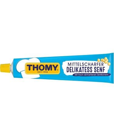 Medium Hot German Deli Mustard in a Tube | Mix of Brown and Yellow Mustard Seeds | 200 ml | THOMY | Germany