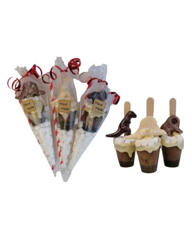 Dinosaur Cone Handmade Gift Set of 3 Belgian Hot Chocolate Stirrers Spoons Stick Individually wrapped