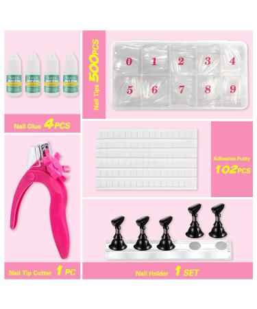 NOVAL DIY Press on Nail Making Kit - 500PCS Full Cover Coffin Nail Tips with Magnetic Holder, Glue, Cutter Clipper & Adhesive Putty - Nail Art Set - Buy Online on SooperMarket.com