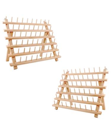 BAENRCY 2-Pack 60-Spool Wooden Thread Holder Sewing and Embroidery Thread Rack and Organizer Thread Rack for Sewing with Hook