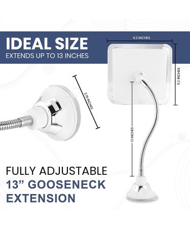 Fogless Shower Mirror with Flexible Gooseneck Extension and Upgraded Suction Cup - Shatterproof 6.3 x 6.3 Surface - Buy Online on SooperMarket.com