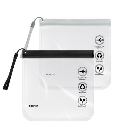 ECOHUB Airport Security Liquids Bags EVA Airport Liquid Bag 20 x 20cm Airline Approved Clear Travel Toiletry Bag for Women Men Zip Lock Bags with Strap for Travel (2 pcs Gray&Black) Gray&black With Carrying Handle