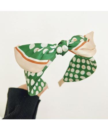 Litthing Bow Headband for Women - Polka Dot Rabbit Ears Knot Headband BOHO - Wide Twist Knot Headwrap for Girls - Green & Black Summer Hair Accessories - Buy Online on SooperMarket.com