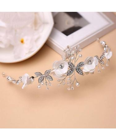 IYOU Princess White Flower Headpiece | Pearls & Crystal Bridal Hair Accessories for Girls | Elegant Wedding & Communion Hairdress - Buy Online on SooperMarket.com